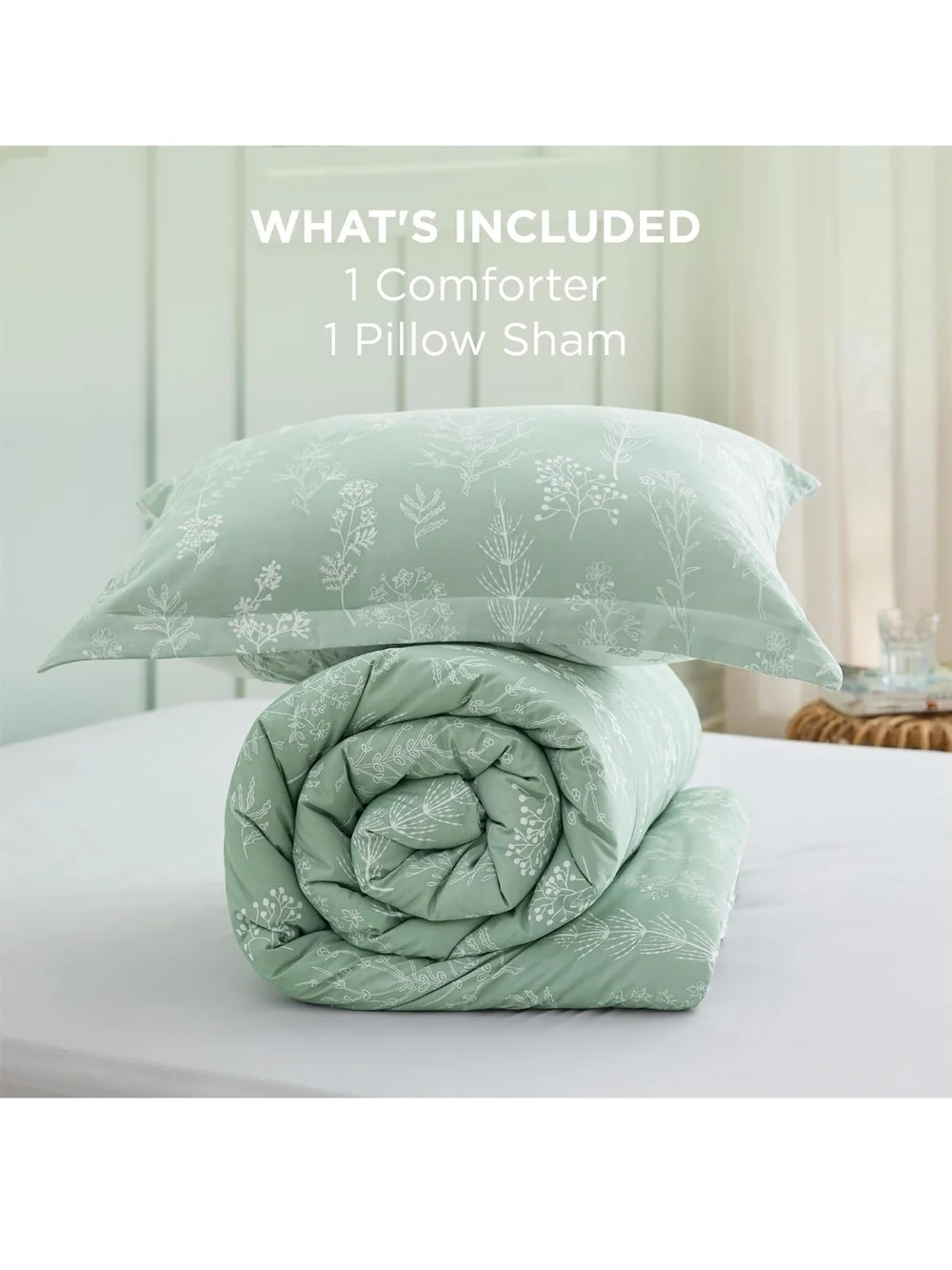 NEW Reversible twin Comforter Set in Sage Green